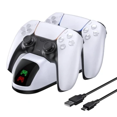 Abbildung von NexiGo PS5 Ladestation mit 2 LED Anzeige, Controller Charger für Sony Playstation 5 Konsole, Zubehör Ladegerät TypeC Ladekopf, Wireless DualSense