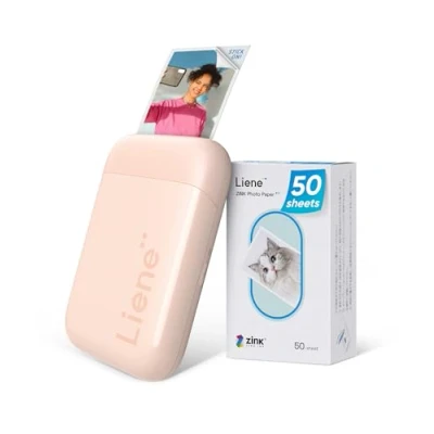 Abbildung von Liene 2 x 3 Tragbarer Fotodrucker mit 50 Blatt Zink Selbstklebendes Fotopapier, Bluetooth 5.0, Kleiner, für iOS &amp; Android Smartphone, Mini Sofortbilddrucker iPhone (Rosa)