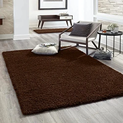 Abbildung von VIMODA Hochflor Teppich Prime Shaggy Langflor Wohnzimmer Schlafzimmer Modern Farben, Farbe:Braun, Maße:140x200 cm