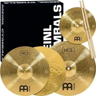 Abbildung von Meinl Cymbals HCS1314+10S Headliner Beckenset 33 cm (13 Zoll) Hihat, 35,6 (14 Crash, Gratis 25,4 (10 Splash und SB101 Drumsticks Paar