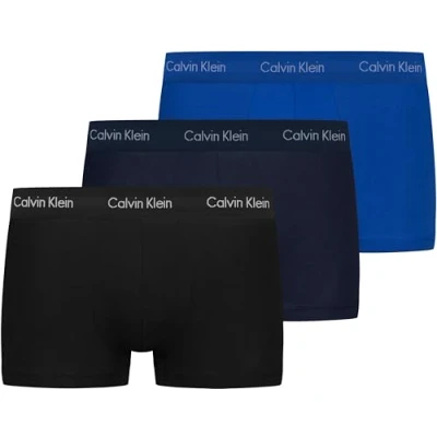 Abbildung von Calvin Klein Herren 3er Pack Boxershorts Low Rise Trunks Baumwolle mit Stretch, Mehrfarbig (Black/Blueshadow/Cobaltwater Dtm Wb), L