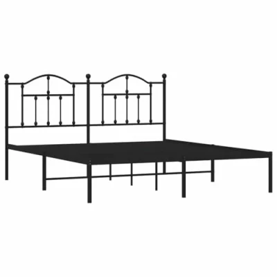 Abbildung von vidaXL Bettgestell, Bettrahmen mit Kopfteil Lattenrost Metall, Metallbett Bett für Schlafzimmer, Doppelbett Gästebett, Schwarz 183x213cm
