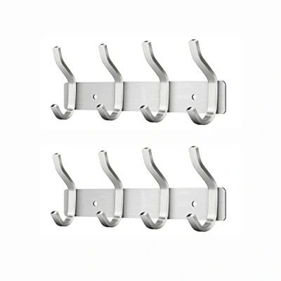 Abbildung von MEIJO Garderobenhaken Edelstahl, Hakenleiste Kleiderhaken Wand mit 4 Haken, Garderobe Garderobenleiste Wandgarderobe für Schlafzimmer Bad Küche (Silber, Haken 2 Stück)