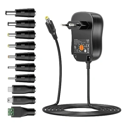 Abbildung von Zolt 45W Universal Netzteil AC zu DC 5V 6V 7.5V 9V 12V 13.5V 15V 1A 2A 3A Power Adapter Charger mit USB Anschluss und 10 Stecker für Haushaltselektronik, 3000mA Max.