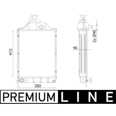 Abbildung von MAHLE ORIGINAL CR 2303 000P Kühler, Motorkühlung 472mm 380mm 46mm mit Rahmen Kühlrippen gelötet