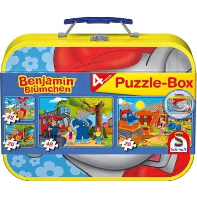 Abbildung von Schmidt Spiele Puzzle Benjamin Blümchen im Metallkoffer 4 Puzzle, 148 Puzzleteile