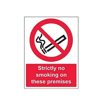 Abbildung von VSafety Verbotsschild „Rauchen auf diesem Gelände streng verboten“ (Strictly No Smoking On These Premises), Hochformat, 300 x 400 mm, 1 mm starker starrer Kunststoff