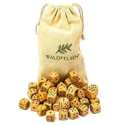 Abbildung von Waldfelsen 6, 12, 20, 30 oder 50 hochqualitative Holzwürfel aus echtem Buchenholz Augenwürfel Spielwürfel Holz in 16 mm Standardwürfel mit Stoffbeutel Würfelset (Blanko, Stück)