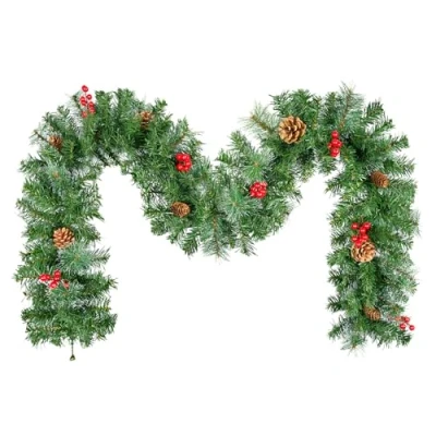 Abbildung von Tannengirlande Aussen Innen, Uten Künstlicher Weihnachtsgirlande 180cm Tannenzapfen und rote Beeren Weihnachtsdeko für Haustür, Treppe, Kamin