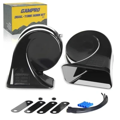 Abbildung von GAMPRO Hupe Autohupe Laut 130dB, Hörner Signalhorn für 12V Pkw Lkw Wohnmobile Motorräder Schiffe E Bikes,2 Stück Trumpet for Any Vehicles Trucks Lorrys Trains Boats Cars (G160168)