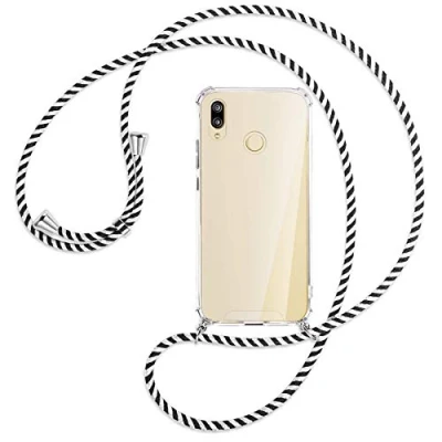 Abbildung von mtb more energy Handykette kompatibel mit Huawei P20 Lite (5.84&#039;&#039;) Black &amp; White Smartphone Hülle zum Umhängen Anti Shock Full TPU Case