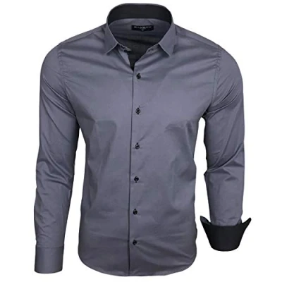 Abbildung von Baxboy Herren Hemd Langarm/Business Freizeit Hochzeit/Bügelleicht/Slim Fit/Anzug Kentkragen B 500, Farbe:Anthrazit, Größen:4XL