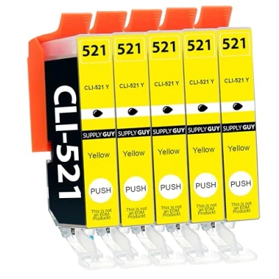 Abbildung von Supply Guy 5 Druckerpatronen mit Chip kompatibel Canon CLI 521 Gelb für Pixma IP3600 IP4600 IP4700 MP540 MP550 MP560 MP620 MP630 MP640 MP980 MP990 MX860 MX870