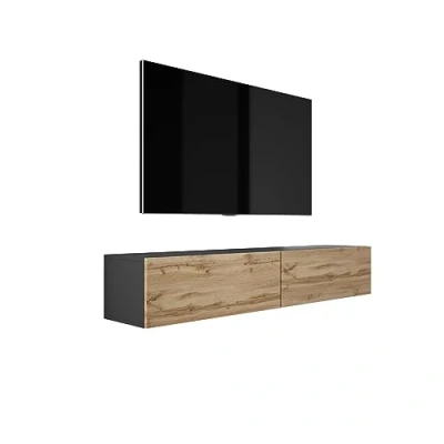 Abbildung von 3E 3xE living.com TV Lowboard: Farbe: Schwarz Matt/Wotan Eiche, A: 170x32x34 cm (BxTxH)