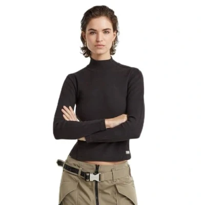 Abbildung von G STAR Asymmetric ZIP Cropped SLIM MOCK Langarmshirt, Damen, Größe: Large, Dk black