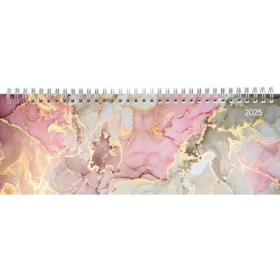 Abbildung von Zettler Tisch Querkalender 2025 Marmor, 29,7x10,5cm, Bürokalender mit 128 Seiten, 1 Woche auf 2 Monatsübersicht, Notizbereich, Mondphasen, Ringbindung und deutsches Kalendarium