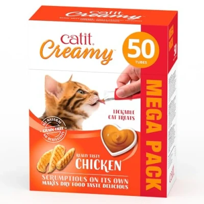 Abbildung von Catit Creamy flüssigkeitsspendende Leckpaste für Katzen mit Huhn, 50 x 10g