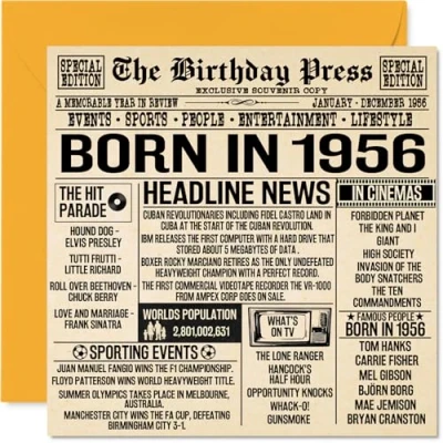 Abbildung von Geburtstagskarte zum 68. Geburtstag für Männer und Frauen, Zeitung &quot;Born in 4,968.2 cm Happy 68 Großvater, Oma, Vintage, Retro, Back 1956, 145 mm x mm,