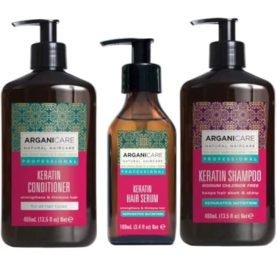 Abbildung von ARGANICARE Shampoo 400 ml + Conditioner Serum Keratin 100 Regeneriert das Haar intensiv beugt Spliss vor und behandelt Weiches &amp; glänzendes