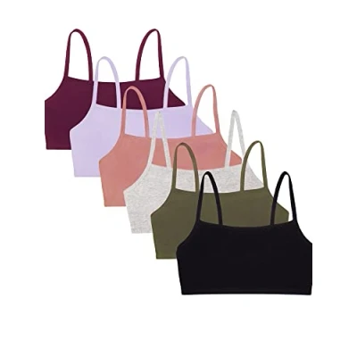 Abbildung von Fruit of the Loom Damen Spaghetti Strap Cotton Pullover Bra Value Pack Sport BH, Undurchsichtige, Schwarz/Heather Grey/Olive/Lila/Lila/Dusk, 70 (6er
