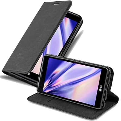 Abbildung von Cadorabo Hülle kompatibel mit LG X Power aus Premium Kunst Leder Flip Klappbare Stoßfeste Magnetische [Standfunktion] [Kartenfächern] Cover für Tasche in Schwarz