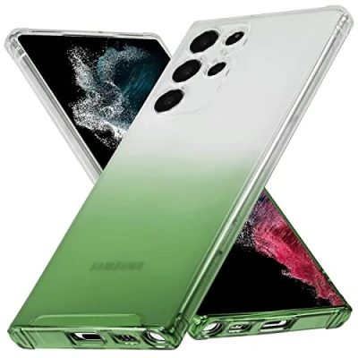Abbildung von Verco Farbwechsel Hülle für Samsung Galaxy S21 Ultra, Schutzhülle Handy Cover Transparent mit Farbverlauf und Kameraschutz Slim Case, Grün