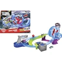 Abbildung von Dickie Toys Auto Rennbahn White Shark (50x55x32 cm) inkl. Spielzeugauto aus Metall motorisierte Hai Autobahn mit Looping, Licht &amp; Sound, Spielzeug für Kinder ab 3 Jahre
