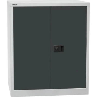 Abbildung von Original Bisley Flügeltürenschrank Universal,1 Fachboden,2 OH,Metall,Korpus Lichtgrau,Fronten Anthrazitgrau,40 x 91.4 100 cm,Professionell,Montiert,Mehrzweckschrank,Garage,Arbeitszimmer,Lagerschrank