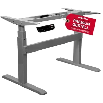 Abbildung von Exeta ergoPRO höhenverstellbarer Schreibtisch elektrisch 63 125 cm in grau I Gestell höhenverstellbar mit 2 Motoren &amp; Memory Funktion Tisch 3 Fach Teleskop
