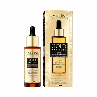 Abbildung von Eveline Cosmetics Gold Peptides Serum zur Gesichtsstraffung, Anti Falten &amp; Lifting, Aging Serum, Gesicht, Gegen und Linien, Hautpflege 30ml