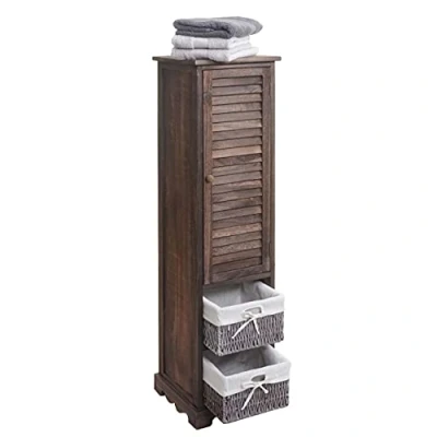 Abbildung von Mendler Badezimmerkommode HWC H20, Badezimmer Schrank Badschrank Badregal, 120x27x29cm Massiv Holz Shabby braun