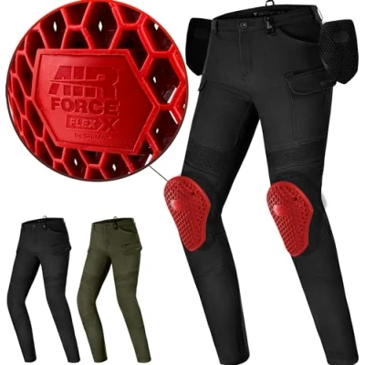 Abbildung von SHIMA GIRO Motorrad Hose Damen mit Protektoren AIRFORCE Knieprotektoren Motorradhose Kurzgrößen Hosen für Mann Protektorenhose Textilhose Urban Stretch Cargohose Lang (Frauen, Schwarz, 30/30)