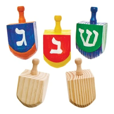 Abbildung von Baker Ross FX939 Holz Dreidels Packung mit 5, Religiöse Erziehungs Kunsthandwerkssets für Kinder, Mittel