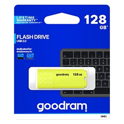 Abbildung von goodram UME2 Yellow USB Stick Flash Drive 2.0 Schnittstelle für PC, Laptop Robustes Gehäuse mit Stöpsel und Anschluss einen Anhänger 128GB