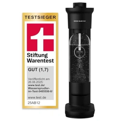 Abbildung von GROHE Blue FIZZ, Wassersprudler (3 einstellbare CO2 Stufen, ohne Flasche, 1x 0,85l Wasserflasche + Reinigungspulver), schwarz