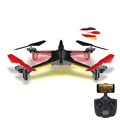 Abbildung von RC ferngesteuerte Drohne mit FPV WiFi HD Kamera, LED Alien Quadcopter Echtzeitübertragung, Rückholfunktion, Drone Headless Mode, Spielzeug Quadrocopter für Kinder und Erwachsene