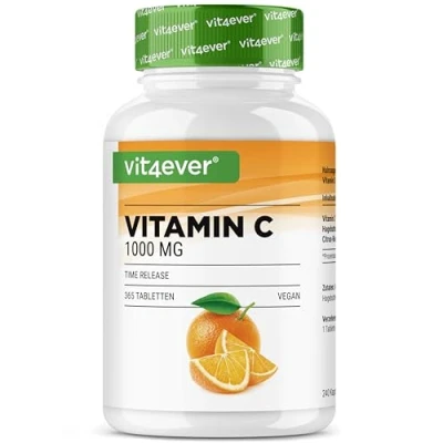 Abbildung von Vitamin C 1000mg 365 Tabletten im Jahresvorrat Time Released Effekt Laborgeprüft + Hagebuttenextrakt Citrus Bioflavonoide Vegan Hochdosiert