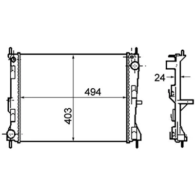 Abbildung von MAHLE ORIGINAL CR 1691 000P Kühler, Motorkühlung für Fahrzeuge ohne Klimaanlage 494 403 24 Kühlrippen mechanisch gefügt RENAULT: CLIO 3
