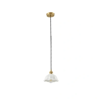 Abbildung von Lindby Hängeleuchte Annegret, Ø 18 cm, Keramik, weiß/messing