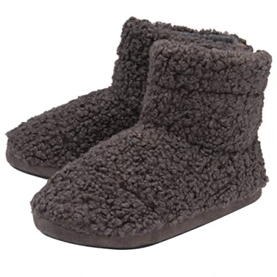 Abbildung von DUNLOP Herren Hüttenschuhe mit Gummisohle Warm Innenfell Hohe Hausschuhe Plüsch Pantoffeln Indoor Stiefel (43 EU, Holzkohle, numeric_43)