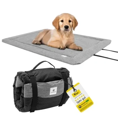 Abbildung von Hundedecke für Unterwegs, 90 x 60cm Waschbar, Orthopädisch, Wasserdicht Hochwertiges Design Outdoor, Hundematte Auto (Grau, Größe L)