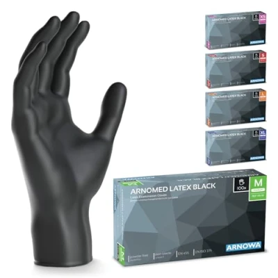 Abbildung von 500x ARNOMED Einweghandschuhe M, Latexhandschuhe Schwarz (5x100 Stk) puderfrei, Handschuhe Latex Einweg, Putzhandschuhe, Handschuhe, Einmal /Einweg XS, S, L &amp; XL