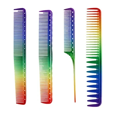 Abbildung von Faletony 4 Stück Regenbogen Kamm Antistatischer Styling Haarkamm Professionelle Friseur Haarstyling für Salon Friseursalon
