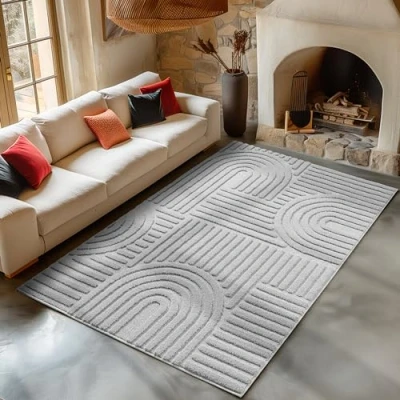Abbildung von Carpetsale24 Teppich Wohnzimmer Skandinavisches Boho Deko Hoch Tief Effekt Pflegeleicht Grau 60 x 110 cm