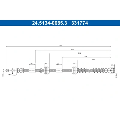 Abbildung von ATE 24.5134 0685.3 Bremsschläuche 720mm M10x1mm VOLKSWAGEN: Touareg I