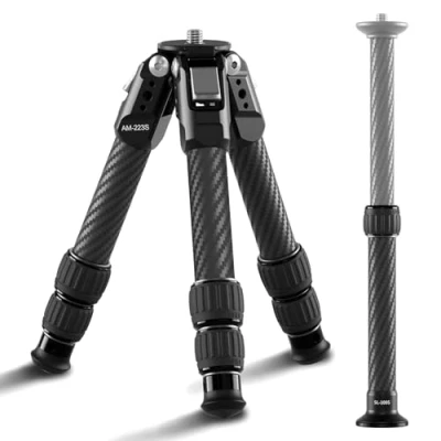 Abbildung von SIRUI AM 223S Mini Carbon Fiber Stativ mit SL 100S ausziehbarer Mittelsäule, max. Höhe 66 cm, Tragkraft 15 kg, Ultra Leicht 0,7 kg für Schreibtisch und Reisen, neuartiges korrosionsbeständiges
