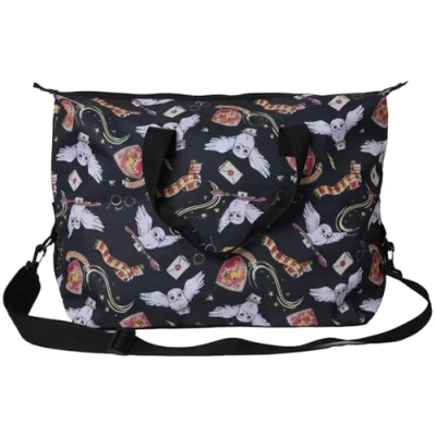 Abbildung von Harry Potter Tragetasche mit Hogwarts Motiv, Motiv: Eule, Brille, Handgepäck, Reisen, Schwarz, Einheitsgröße, Weekender Seesack