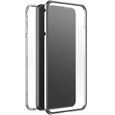 Abbildung von Black Rock Hülle 360 Grad Glass Case Passend für Samsung Galaxy S22 5G I Handyhülle, Magnet Verschluss, Durchsichtig, Cover (Transparent mit silbernem Rahmen)