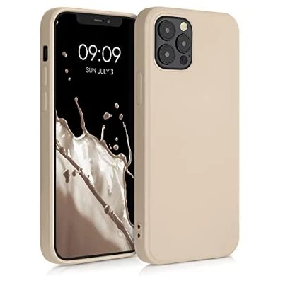 Abbildung von kwmobile Hülle kompatibel mit Apple iPhone 12 / Pro gummierte TPU Silikon Handyhülle Schutzhülle für kabelloses Laden Case in Perlmutt
