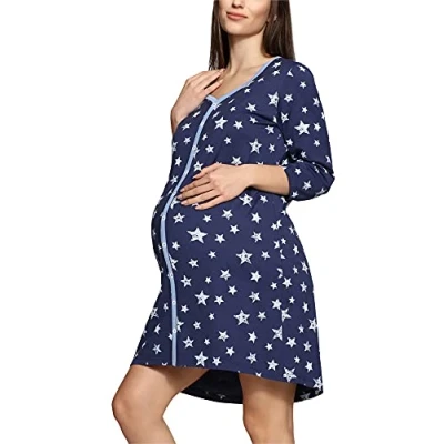 Abbildung von Be Mammy Umstandsnachthemd Damen Umstands Nachthemd 3/4 Arm mit Stillfunktion BE20 276 (1 tlg)